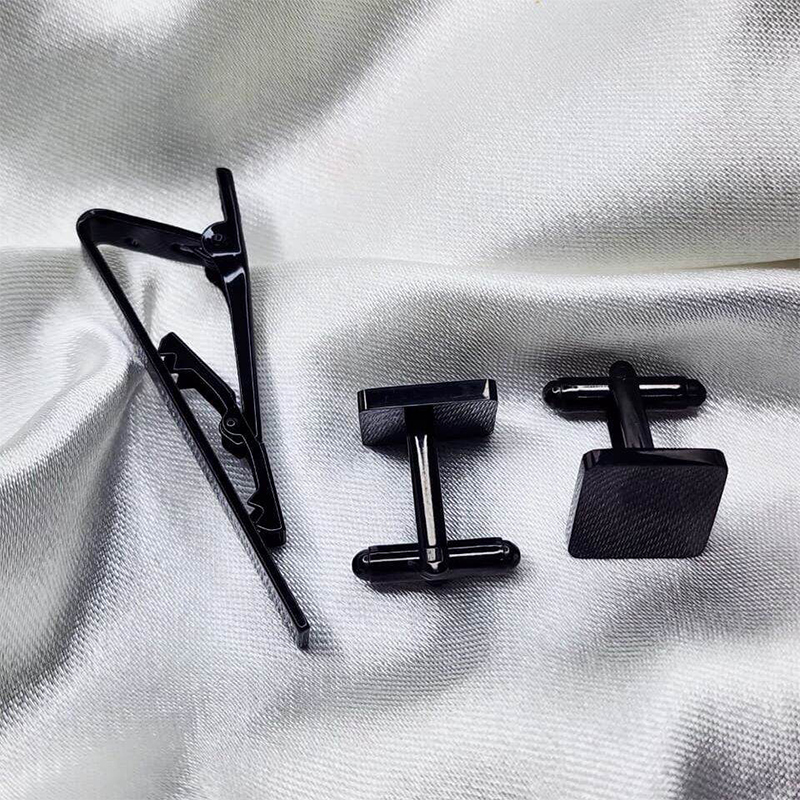 Picture of Cufflinks & Tie Clip Set for Men – Stylish Shirt & Suit Accessories (1 Set) (Plain Black)