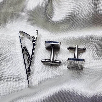 Picture of Cufflinks & Tie Clip Set for Men – Stylish Shirt & Suit Accessories (1 Set) (Plain Silver)