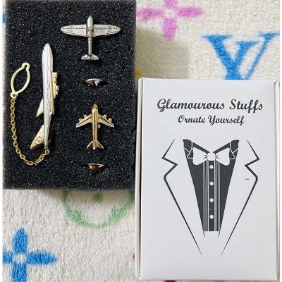 Picture of Aeroplane Tie Clip & Mini Aircraft Pin – 3-Piece Brooch Set for Men’s Suit & Shirt Accessories (Tie Clip & 2p Pin)