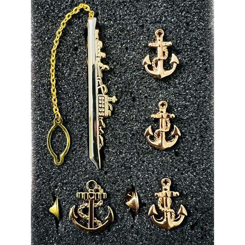 Picture of Marine/Naval Ship Tie Clip + Cufflinks + Anchor Pin 4ps Set Brooch For Men Suit/Shirt Fashion Accessories (Warship Tie Clip Set)