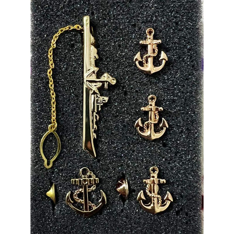 Picture of Marine/Naval Ship Tie Clip + Cufflinks + Anchor Pin 4ps Set Brooch For Men Suit/Shirt Fashion Accessories (Anchor Ship Tie Clip Set)