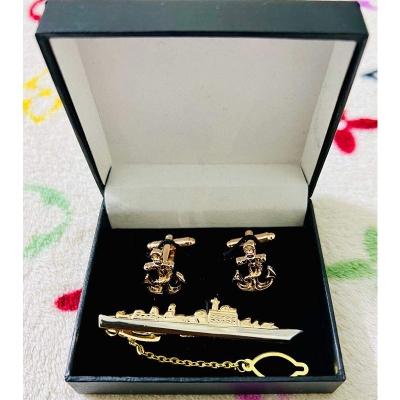 Picture of Marine/Naval Anchor Cufflinks & Ship Tie Clip Set For Men Suit/Shirt Fashion Accessories (Warship Set)