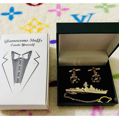 Picture of Marine/Naval Anchor Cufflinks & Ship Tie Clip Set For Men Suit/Shirt Fashion Accessories (Anchor Tie Pin)