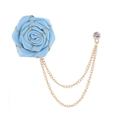 Picture of Wedding Ribbon Rose Flower Brooch Lapel Pin For Men's Suit Accessories (Light blue)