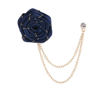 Picture of Wedding Ribbon Rose Flower Brooch Lapel Pin For Men's Suit Accessories (Dark blue)