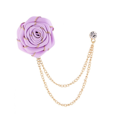 Picture of Wedding Ribbon Rose Flower Brooch Lapel Pin For Men's Suit Accessories (Purple)