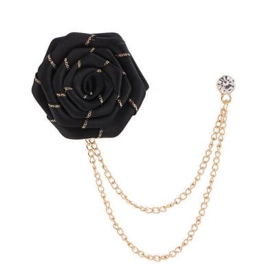 Picture of Wedding Ribbon Rose Flower Brooch Lapel Pin For Men's Suit Accessories (Black)