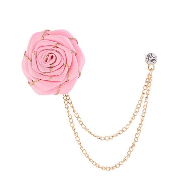 Picture of Wedding Ribbon Rose Flower Brooch Lapel Pin For Men's Suit Accessories (Pink)