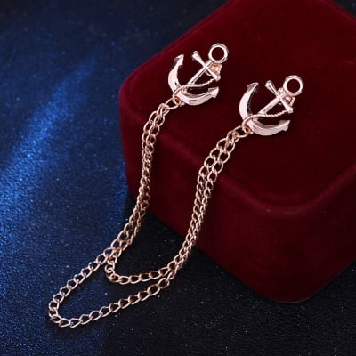 Picture of Paired Small Anchor Chain Brooch For Shirt Collar/Suit Fashion Accessories (Gold)