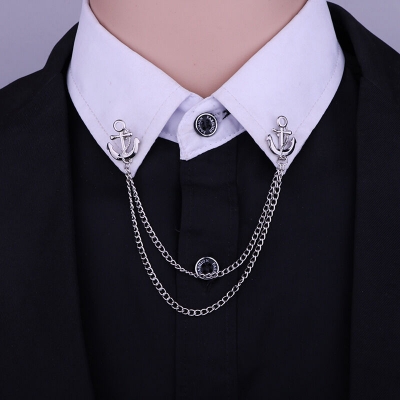 Picture of Paired Small Anchor Chain Brooch For Shirt Collar/Suit Fashion Accessories (Silver)