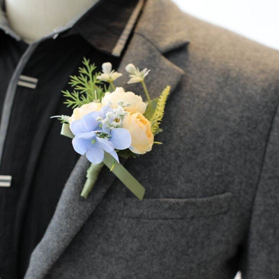 Picture of Wedding Boutonniere 3 Rose Bouquet Chest Brooch For Suit Lapel Fashion Accessories (1PS) (lll Yellow Rose)
