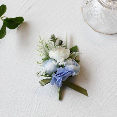 Picture of Wedding Boutonniere 3 Rose Bouquet Chest Brooch For Suit Lapel Fashion Accessories (1PS) (II Light Blue Rose)
