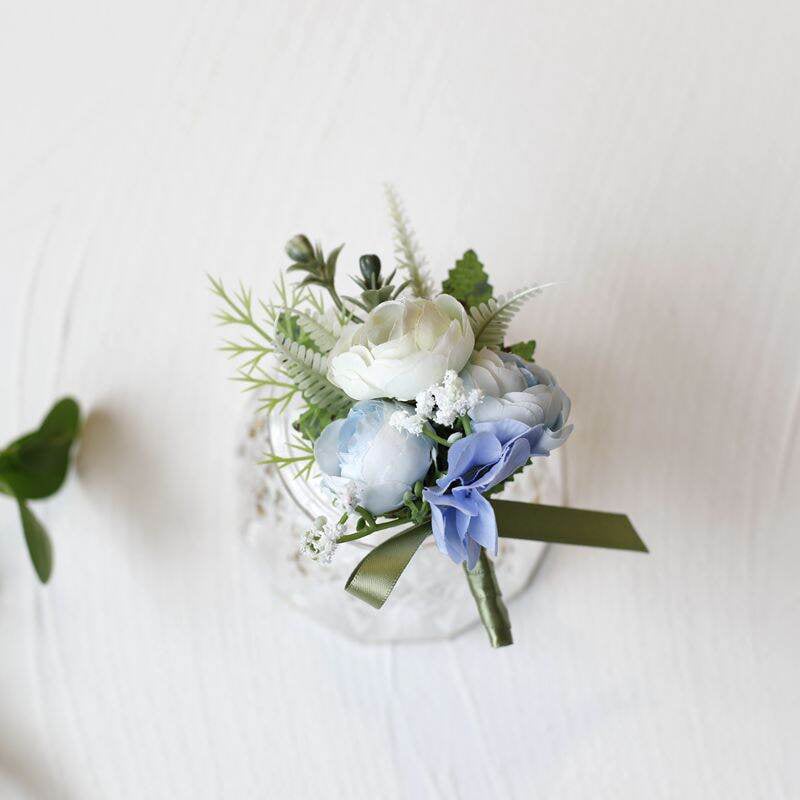 Picture of Wedding Boutonniere 3 Rose Bouquet Chest Brooch For Suit Lapel Fashion Accessories (1PS) (II Light Blue Rose)