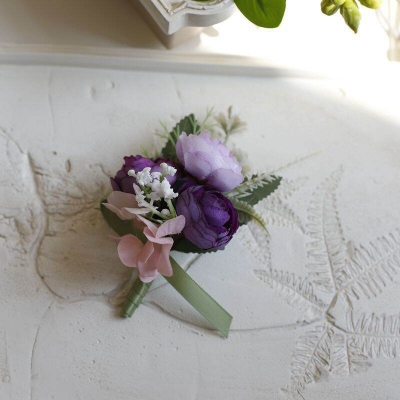 Picture of Wedding Boutonniere 3 Rose Bouquet Chest Brooch For Suit Lapel Fashion Accessories (1PS) (II Dark Purple Rose)
