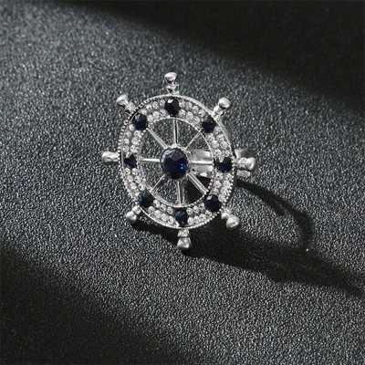 Picture of Tie Knot Buckle Brooch For Men Tie Fashion Accessories (Dark Blue Stone in Silver)