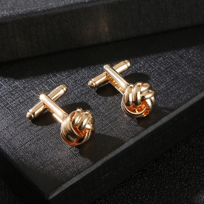 Picture of Men's Metal Twisted Round French Cufflinks Pair Set (1 Pair) (Gold)