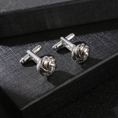 Picture of Men's Metal Twisted Round French Cufflinks Pair Set (1 Pair) (Silver)