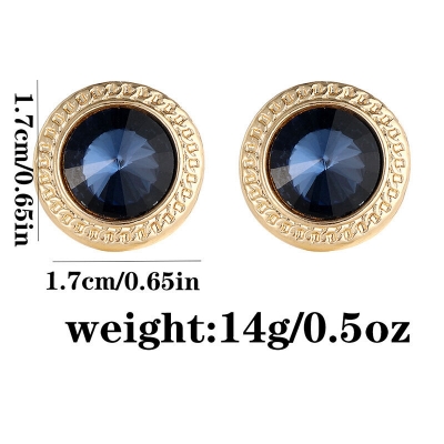 Picture of Stoned Round French Cufflinks Pair Set For Men (1 Pair) (Golden Blue Stone)
