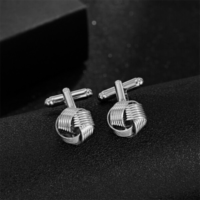 Picture of Electroplated Suit Shirt Twist Round French Cufflinks Pair Set For Men (1 Pair) (Silver)