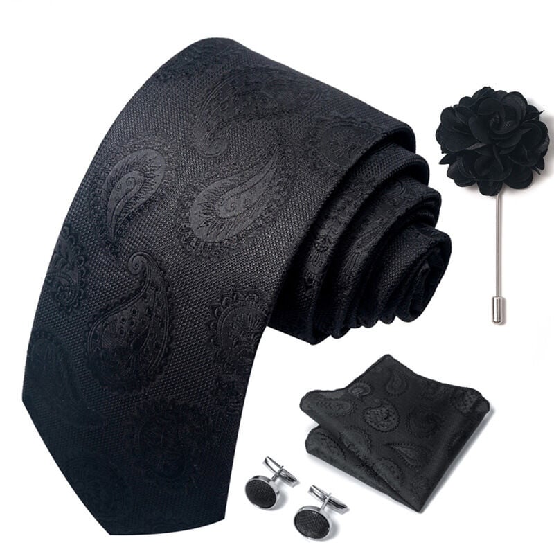 Picture of Luxury Fashionable Neck Tie + Pocket Square + Cufflinks & Lapel Flower 4 item Tie Set For Men (1Set)-No Box (SF263,Int: One size)