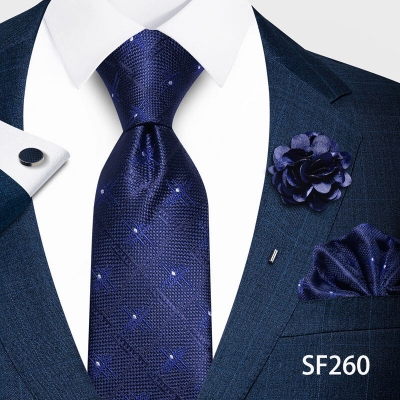 Picture of Luxury Fashionable Neck Tie + Pocket Square + Cufflinks & Lapel Flower 4 item Tie Set For Men (1Set)-No Box (SF260,Int: One size)
