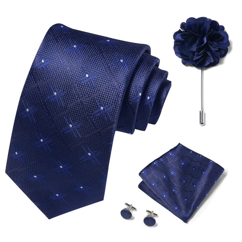 Picture of Luxury Fashionable Neck Tie + Pocket Square + Cufflinks & Lapel Flower 4 item Tie Set For Men (1Set)-No Box (SF260,Int: One size)