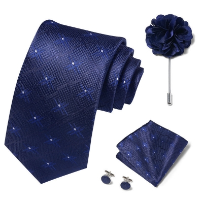 Picture of Luxury Fashionable Neck Tie + Pocket Square + Cufflinks & Lapel Flower 4 item Tie Set For Men (1Set)-No Box (SF260,Int: One size)