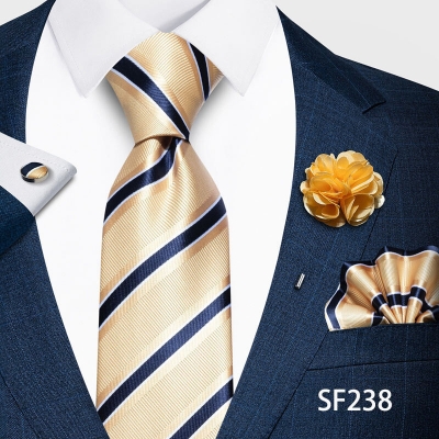 Picture of Luxury Fashionable Neck Tie + Pocket Square + Cufflinks & Lapel Flower 4 item Tie Set For Men (1Set)-No Box (SF238,Int: One size)