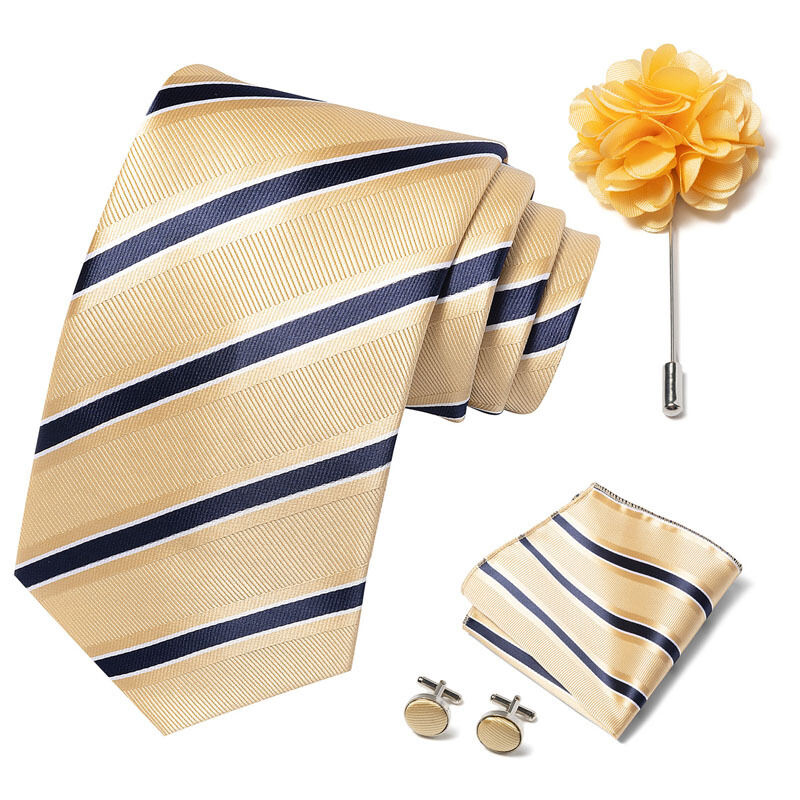 Picture of Luxury Fashionable Neck Tie + Pocket Square + Cufflinks & Lapel Flower 4 item Tie Set For Men (1Set)-No Box (SF238,Int: One size)