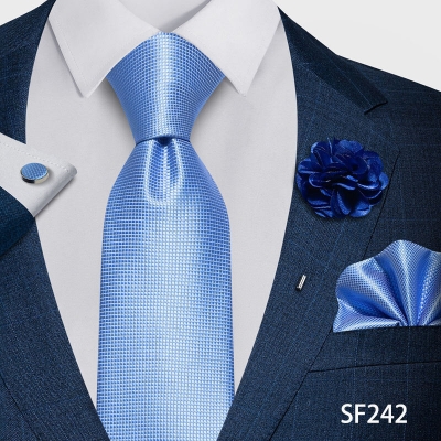 Picture of Luxury Fashionable Neck Tie + Pocket Square + Cufflinks & Lapel Flower 4 item Tie Set For Men (1Set)-No Box (SF242,Int: One size)