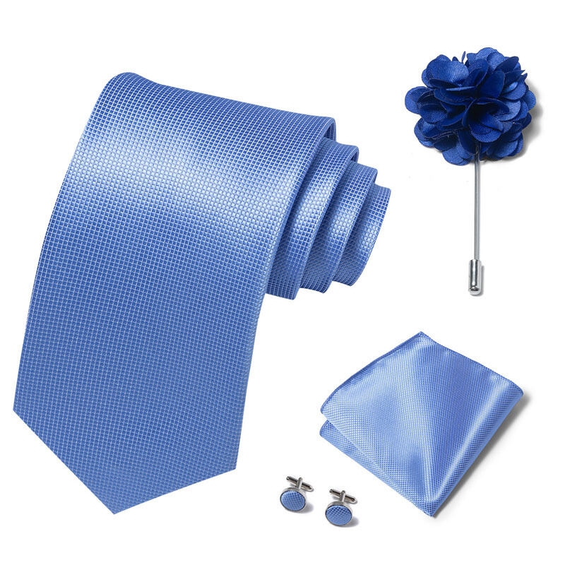 Picture of Luxury Fashionable Neck Tie + Pocket Square + Cufflinks & Lapel Flower 4 item Tie Set For Men (1Set)-No Box (SF242,Int: One size)