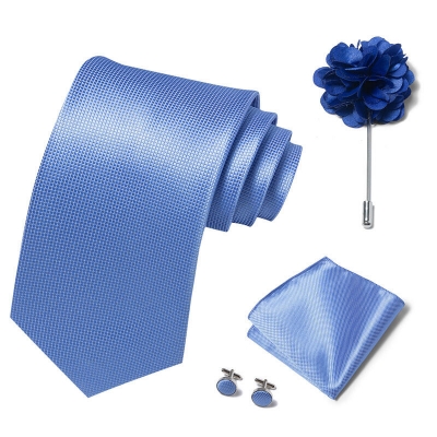Picture of Luxury Fashionable Neck Tie + Pocket Square + Cufflinks & Lapel Flower 4 item Tie Set For Men (1Set)-No Box (SF242,Int: One size)