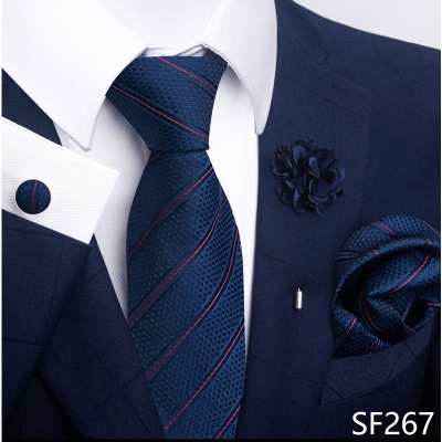 Picture of Luxury Fashionable Neck Tie + Pocket Square + Cufflinks & Lapel Flower 4 item Tie Set For Men (1Set)-No Box (SF267,Int: One size)