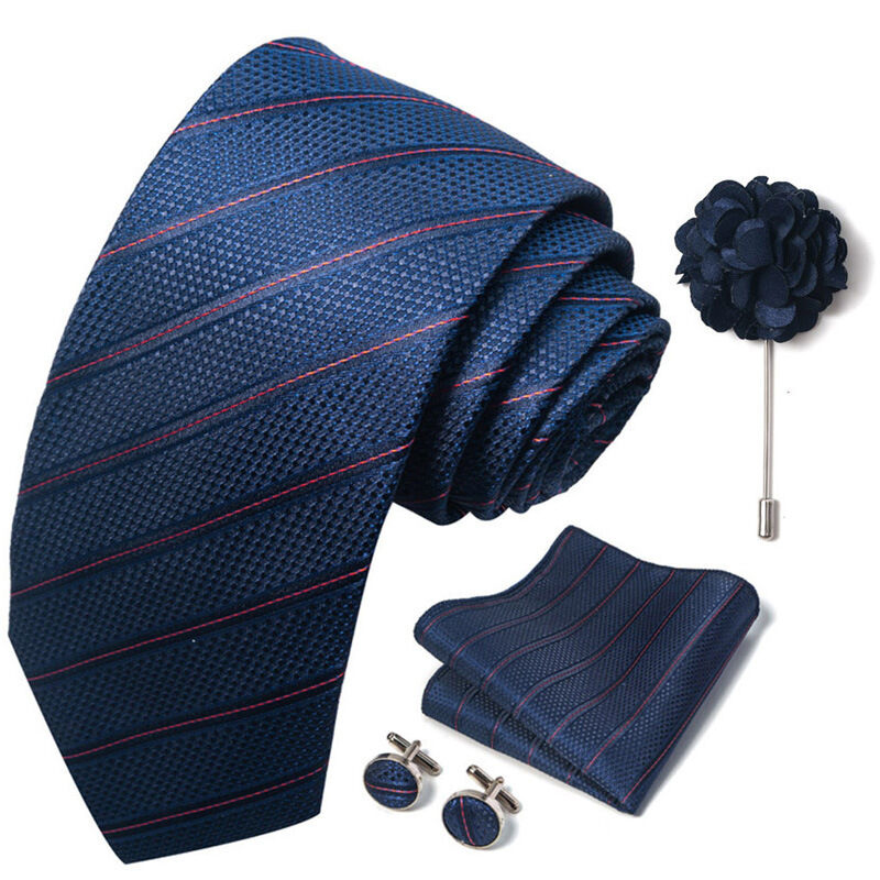Picture of Luxury Fashionable Neck Tie + Pocket Square + Cufflinks & Lapel Flower 4 item Tie Set For Men (1Set)-No Box (SF267,Int: One size)