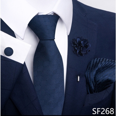 Picture of Luxury Fashionable Neck Tie + Pocket Square + Cufflinks & Lapel Flower 4 item Tie Set For Men (1Set)-No Box (SF268,Int: One size)