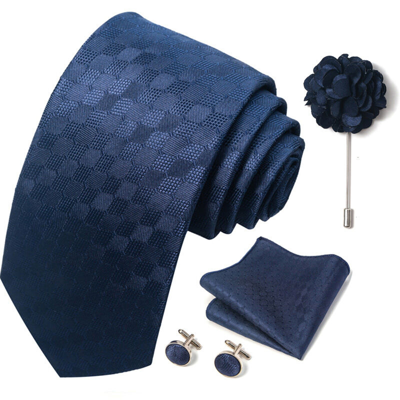 Picture of Luxury Fashionable Neck Tie + Pocket Square + Cufflinks & Lapel Flower 4 item Tie Set For Men (1Set)-No Box (SF268,Int: One size)