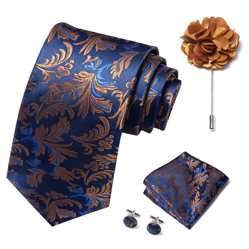 Picture of Luxury Fashionable Neck Tie + Pocket Square + Cufflinks & Lapel Flower 4 item Tie Set For Men (1Set)-No Box (SF191,Int: One size)