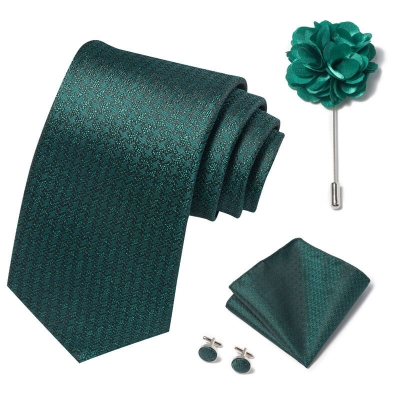 Picture of Luxury Fashionable Neck Tie + Pocket Square + Cufflinks & Lapel Flower 4 item Tie Set For Men (1Set)-No Box (SF186,Int: One size)