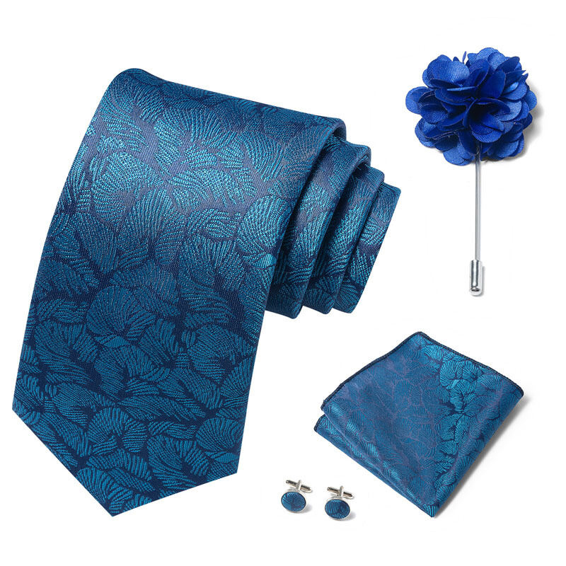 Picture of Luxury Fashionable Neck Tie + Pocket Square + Cufflinks & Lapel Flower 4 item Tie Set For Men (1Set)-No Box (SF175,Int: One size)
