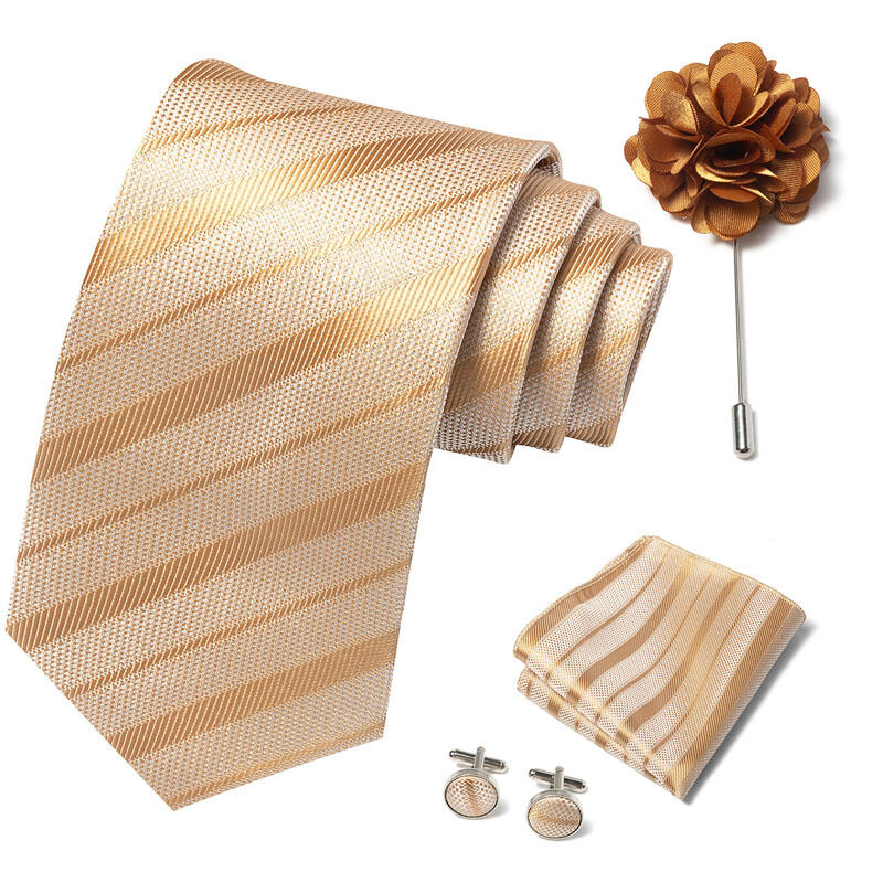 Picture of Luxury Fashionable Neck Tie + Pocket Square + Cufflinks & Lapel Flower 4 item Tie Set For Men (1Set)-No Box (SF31,Int: One size)