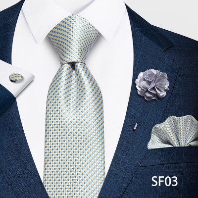 Picture of Luxury Fashionable Neck Tie + Pocket Square + Cufflinks & Lapel Flower 4 item Tie Set For Men (1Set)-No Box (SF03,Int: One size)