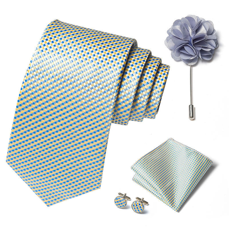 Picture of Luxury Fashionable Neck Tie + Pocket Square + Cufflinks & Lapel Flower 4 item Tie Set For Men (1Set)-No Box (SF03,Int: One size)