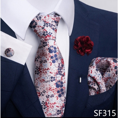 Picture of Luxury Fashionable Neck Tie + Pocket Square + Cufflinks & Lapel Flower 4 item Tie Set For Men (1Set)-No Box (SF315,Int: One size)