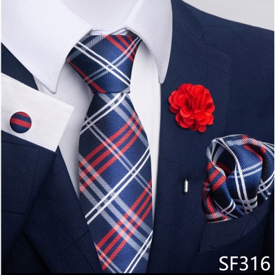 Picture of Luxury Fashionable Neck Tie + Pocket Square + Cufflinks & Lapel Flower 4 item Tie Set For Men (1Set)-No Box (SF316,Int: One size)