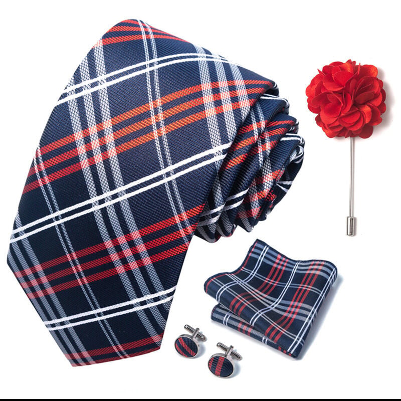 Picture of Luxury Fashionable Neck Tie + Pocket Square + Cufflinks & Lapel Flower 4 item Tie Set For Men (1Set)-No Box (SF316,Int: One size)