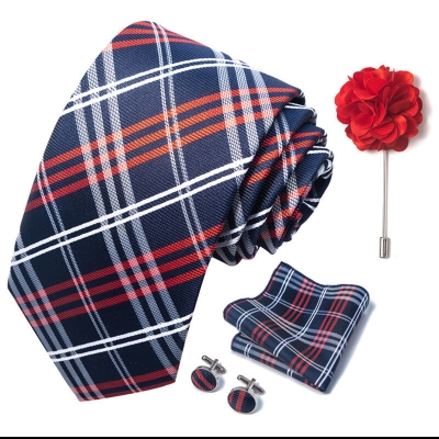 Picture of Luxury Fashionable Neck Tie + Pocket Square + Cufflinks & Lapel Flower 4 item Tie Set For Men (1Set)-No Box (SF316,Int: One size)