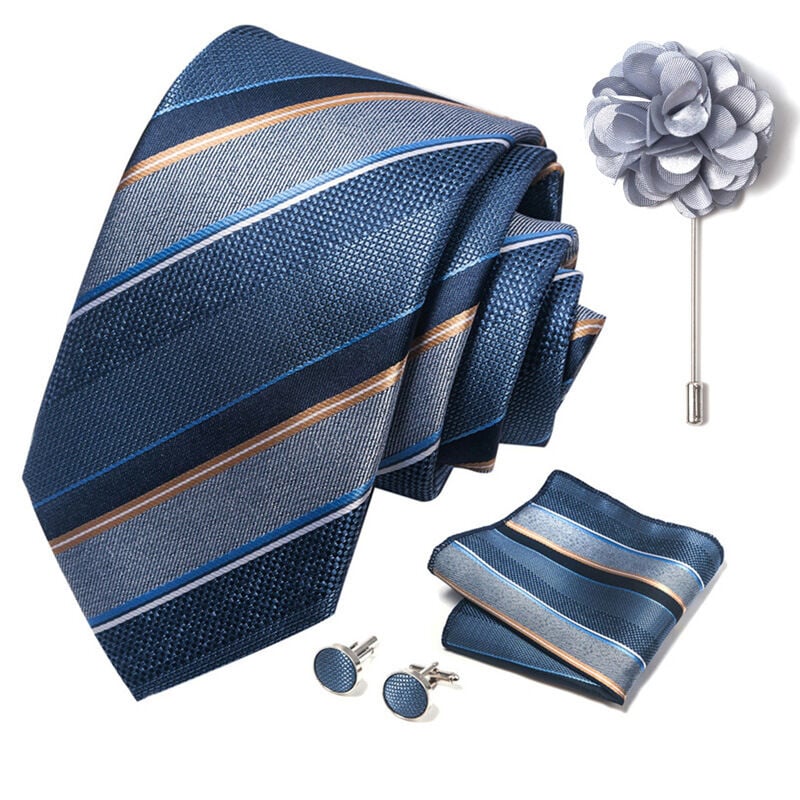 Picture of Luxury Fashionable Neck Tie + Pocket Square + Cufflinks & Lapel Flower 4 item Tie Set For Men (1Set)-No Box (SF317,Int: One size)