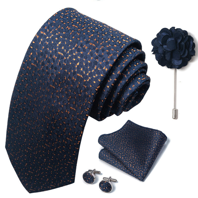 Picture of Luxury Fashionable Neck Tie + Pocket Square + Cufflinks & Lapel Flower 4 item Tie Set For Men (1Set)-No Box (SF272,Int: One size)