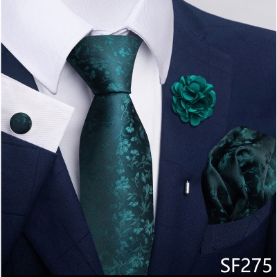 Picture of Luxury Fashionable Neck Tie + Pocket Square + Cufflinks & Lapel Flower 4 item Tie Set For Men (1Set)-No Box (SF275,Int: One size)
