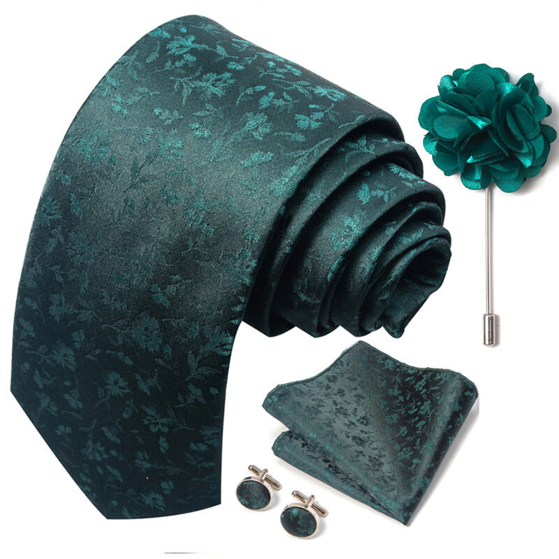 Picture of Luxury Fashionable Neck Tie + Pocket Square + Cufflinks & Lapel Flower 4 item Tie Set For Men (1Set)-No Box (SF275,Int: One size)